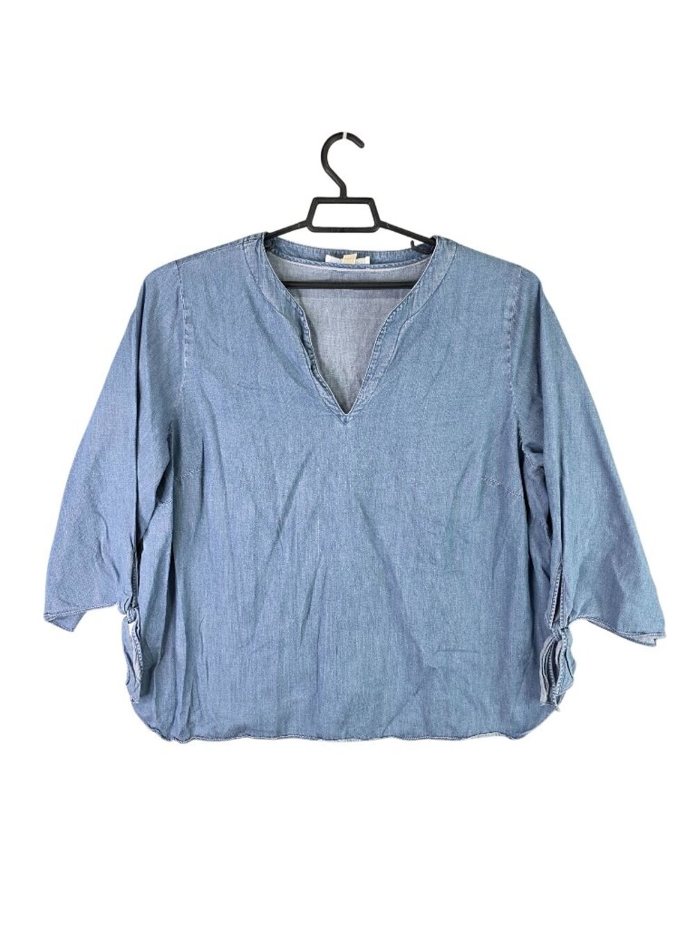 Womens Michael Kors Blue Chambray V-Neck Blouse 3/4 Sleeve Cotton Blend Size 3X